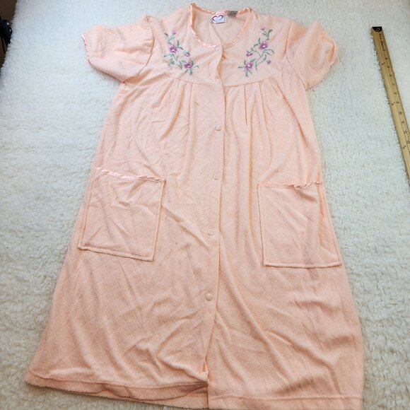 Vintage Nighties S Blue Pink 2p LOT Snap Button Front Pocket House Coat Granny - Picture 9 of 12